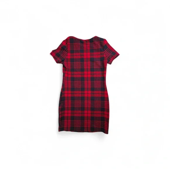 SHEIN Red Black Plaid Bodycon Dress Short Sleeve Round Neck Size L - Picture 3 of 3